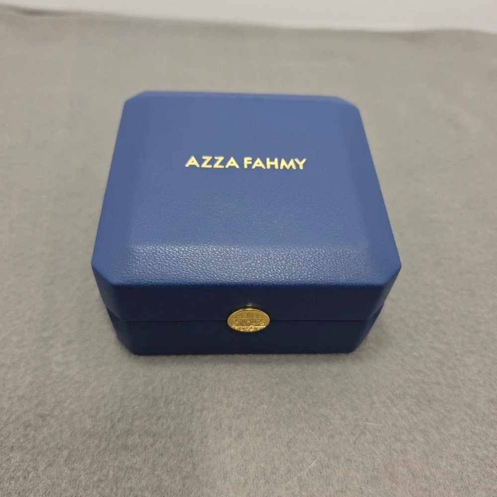 Azza Fahmy Navy Blue Faux Leather Jewelry Box Gold Logo Earring Case Luxury. J